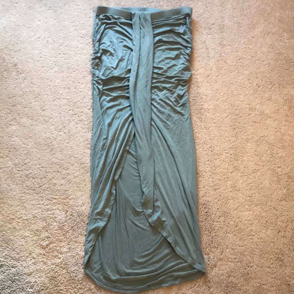 Olive Drape Front Maxi Skirt
